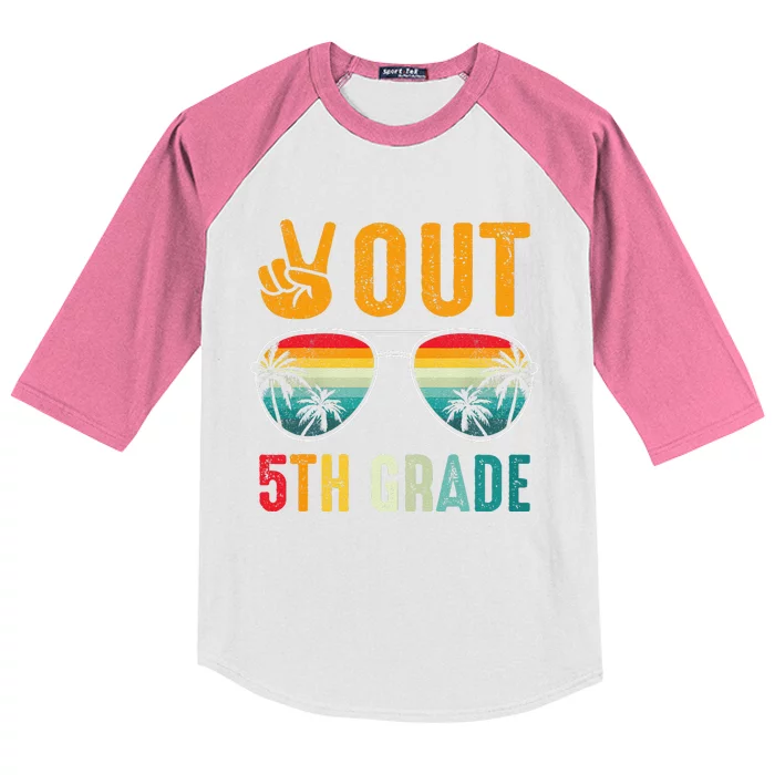 Peace Out 5th Grade Retro Graduation Last Day Of School Kids Colorblock Raglan Jersey