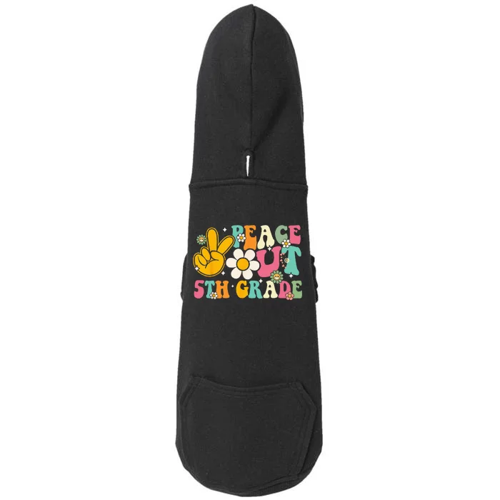 Peace Out 5th Grade Graduation Last Day Of School Groovy Doggie 3-End Fleece Hoodie