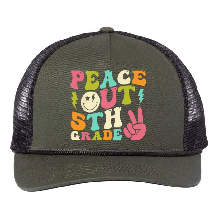 Peace Out 5th Grade Groovy Graduation Last Day of School Retro Rope Trucker Hat Cap