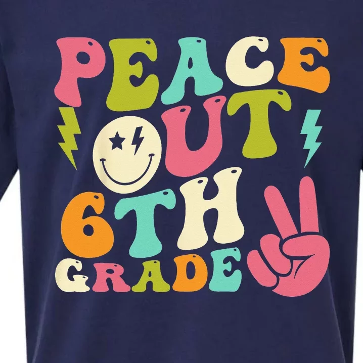 Peace Out 6th Grade Groovy Graduation Last Day of School Sueded Cloud Jersey T-Shirt