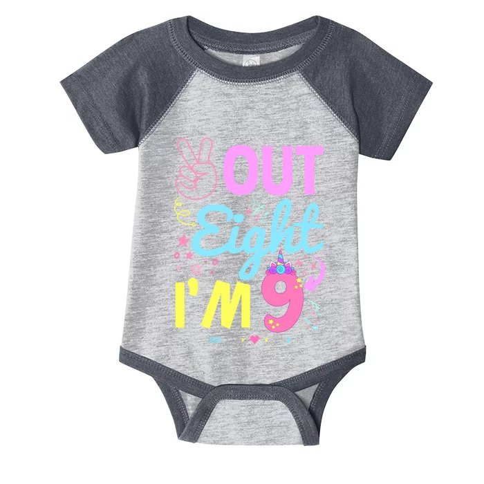 Peace Out 8 IM 9 Years Old 9th Happy Birthday For Boy Girl Infant Baby Jersey Bodysuit