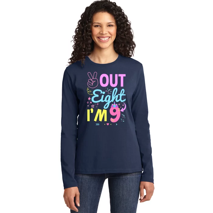 Peace Out 8 IM 9 Years Old 9th Happy Birthday For Boy Girl Ladies Long Sleeve Shirt