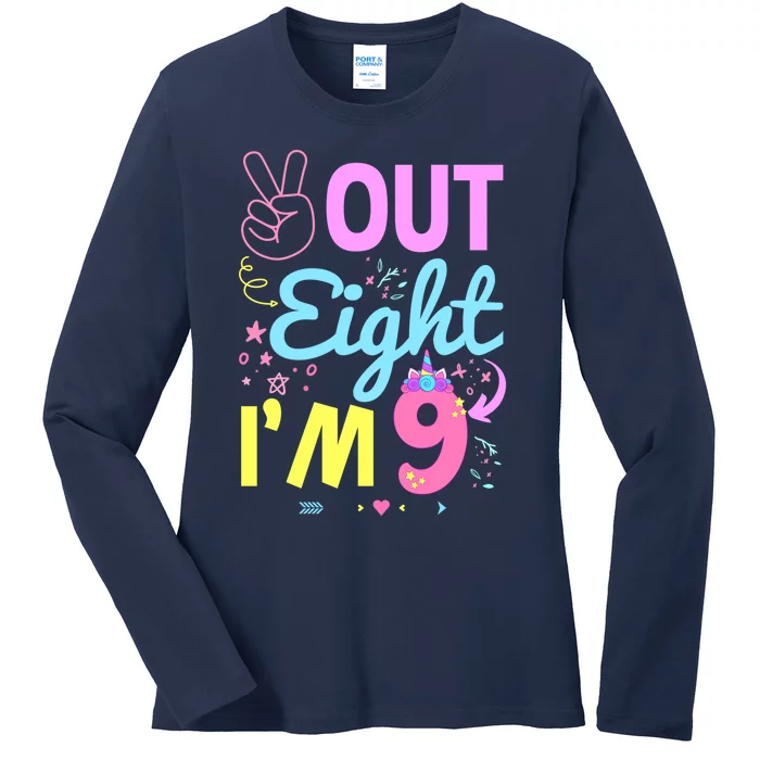 Peace Out 8 IM 9 Years Old 9th Happy Birthday For Boy Girl Ladies Long Sleeve Shirt