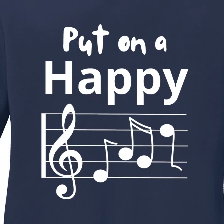 Put On A Happy Face Musical Notes Funny Ladies Long Sleeve Shirt