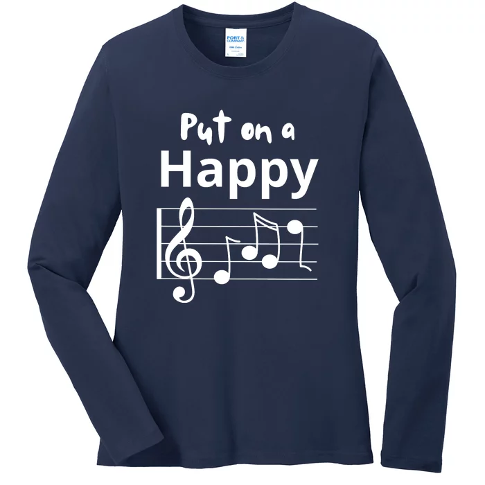 Put On A Happy Face Musical Notes Funny Ladies Long Sleeve Shirt