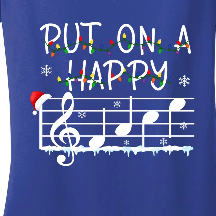 Put On A Happy Music Teacher Gift Women's V-Neck T-Shirt