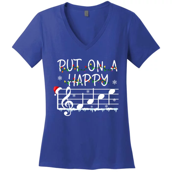 Put On A Happy Music Teacher Gift Women's V-Neck T-Shirt