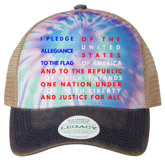 Pledge Of Allegiance Flag Patriotic Independence July 4th Legacy Tie Dye Trucker Hat