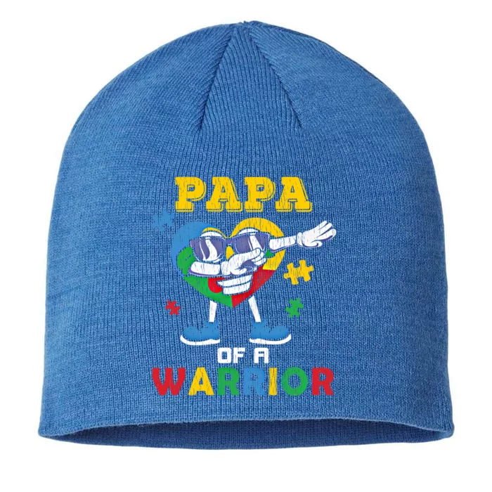 Papa Of A Warrior Dad Autistic Autism Awareness Dabbing Gift 8 1/2in Sustainable Knit Beanie