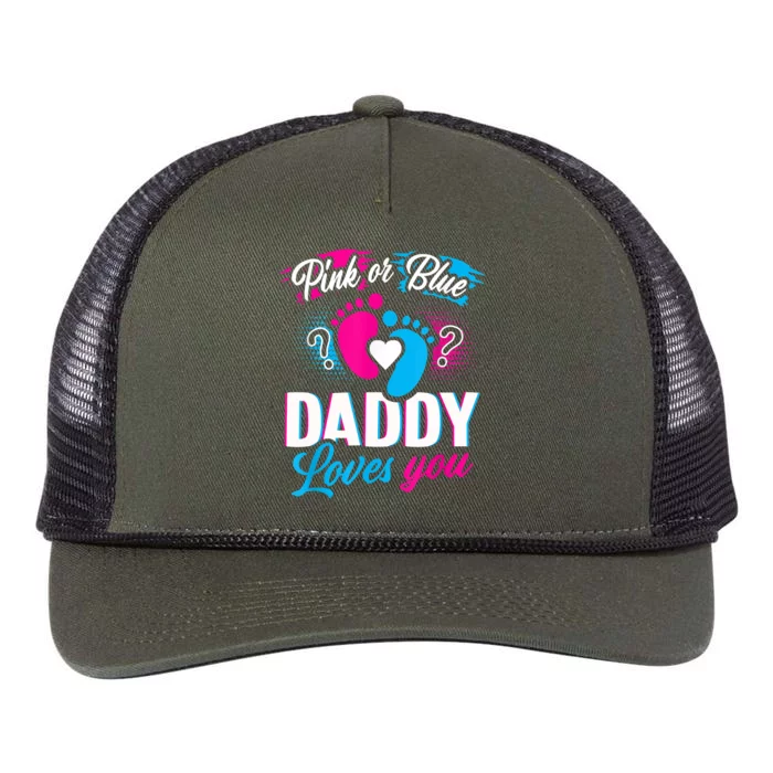 Pink Or Blue Daddy Loves You Shirt Gender Reveal Baby Gift Retro Rope Trucker Hat Cap