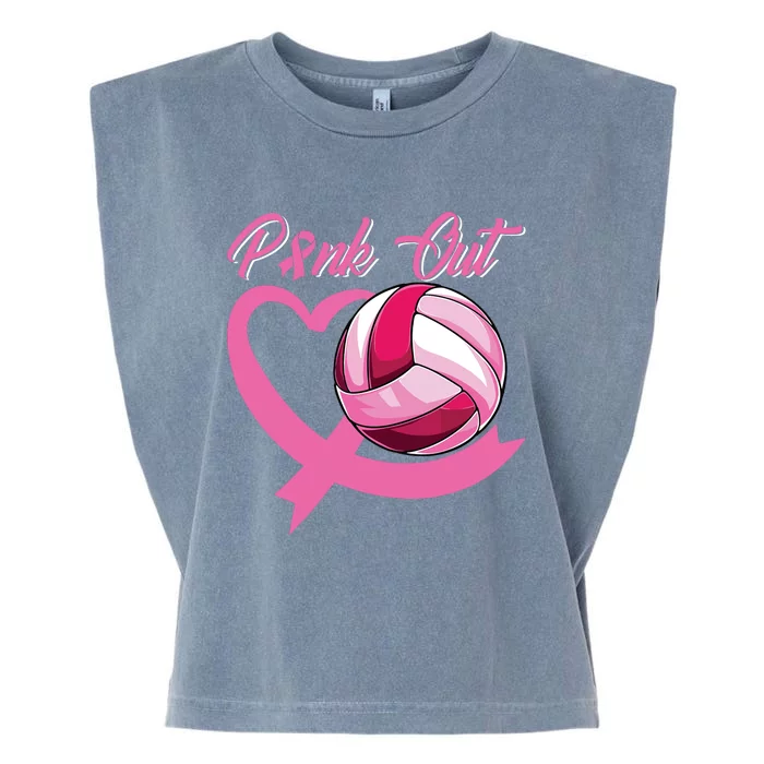 Pink Out Breast Cancer Pink Ribbon Heart Volleyball Ball Garment-Dyed Women's Muscle Tee