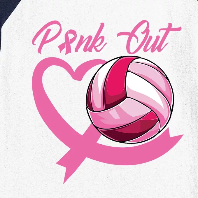 Pink Out Breast Cancer Pink Ribbon Heart Volleyball Ball Baseball Sleeve Shirt