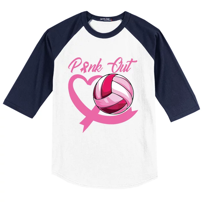 Pink Out Breast Cancer Pink Ribbon Heart Volleyball Ball Baseball Sleeve Shirt