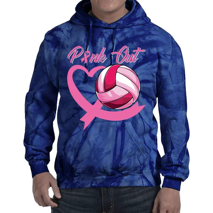 Pink Out Breast Cancer Pink Ribbon Heart Volleyball Ball Tie Dye Hoodie