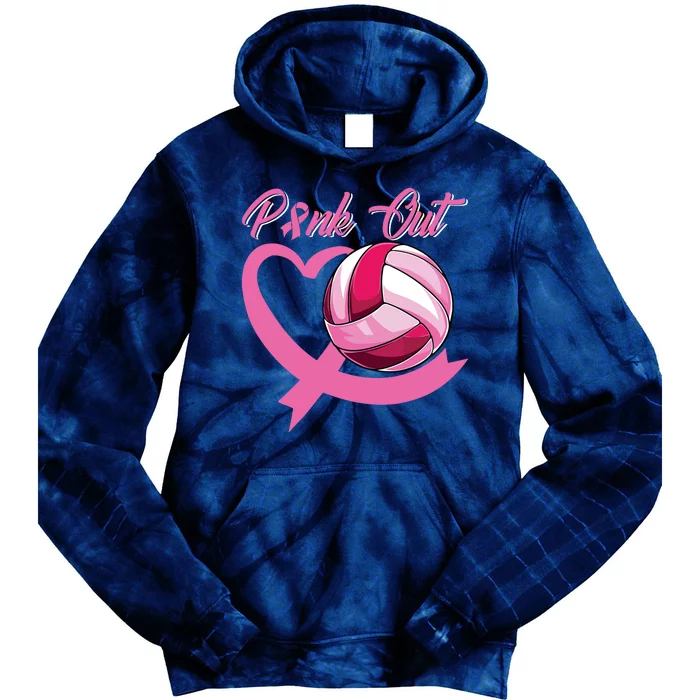 Pink Out Breast Cancer Pink Ribbon Heart Volleyball Ball Tie Dye Hoodie