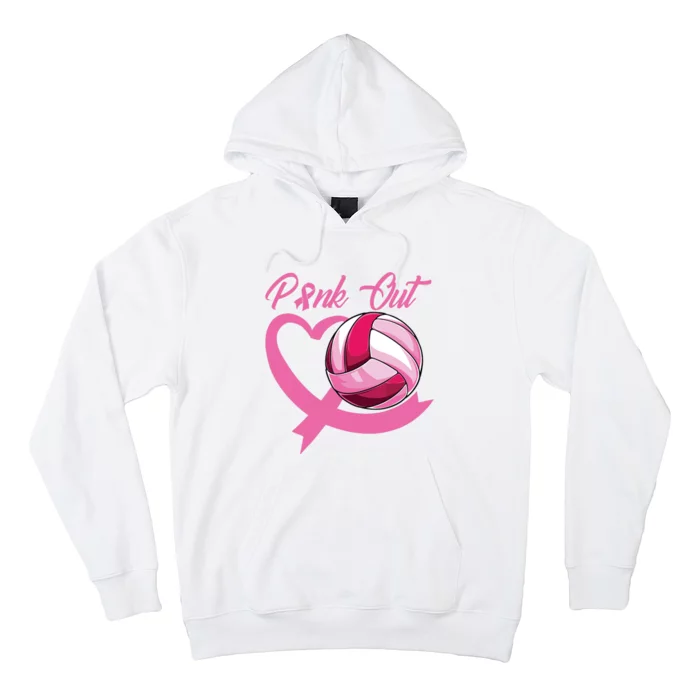 Pink Out Breast Cancer Pink Ribbon Heart Volleyball Ball Hoodie