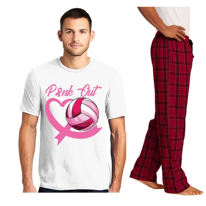 Pink Out Breast Cancer Pink Ribbon Heart Volleyball Ball Pajama Set