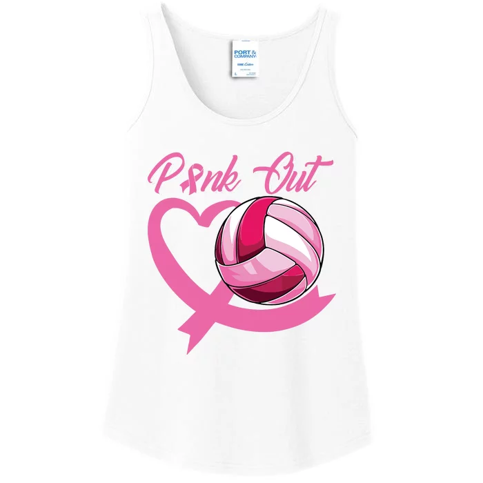 Pink Out Breast Cancer Pink Ribbon Heart Volleyball Ball Ladies Essential Tank