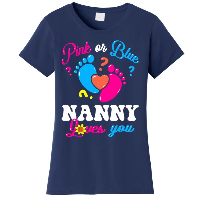 Pink Or Blue Nanny Loves You Baby Gender Reveal Women's T-Shirt