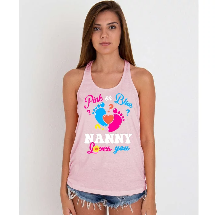 Pink Or Blue Nanny Loves You Baby Gender Reveal Women's Knotted Racerback Tank