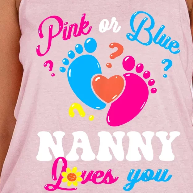 Pink Or Blue Nanny Loves You Baby Gender Reveal Women's Knotted Racerback Tank