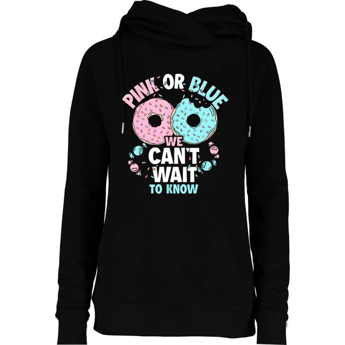 Pink Or Blue We Cant Wait To Know Donut Gender Reveal Womens Funnel Neck Pullover Hood