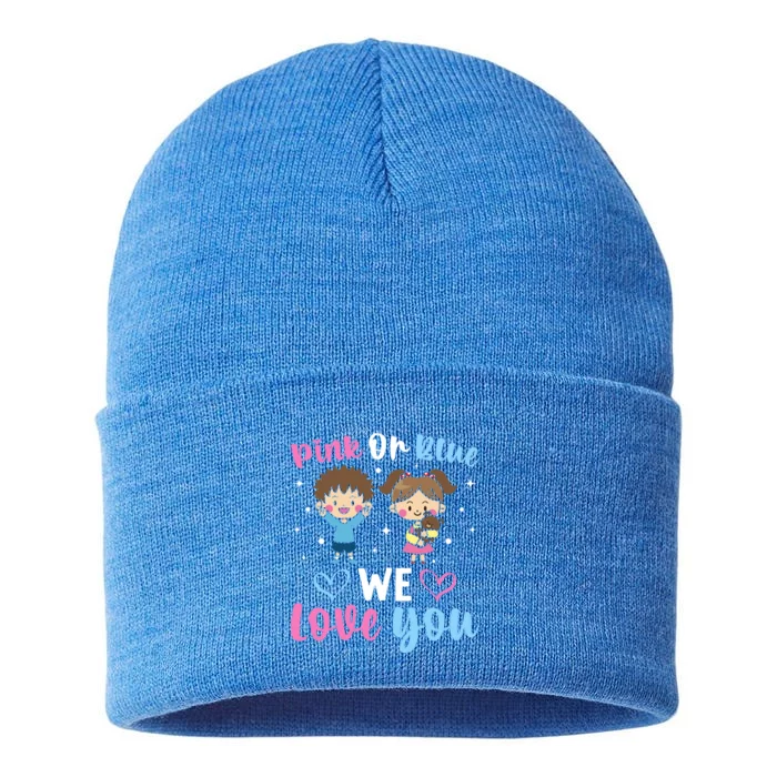 Pink Or Blue We Love You Gender Reveal Announcet Gift Sustainable Knit Beanie