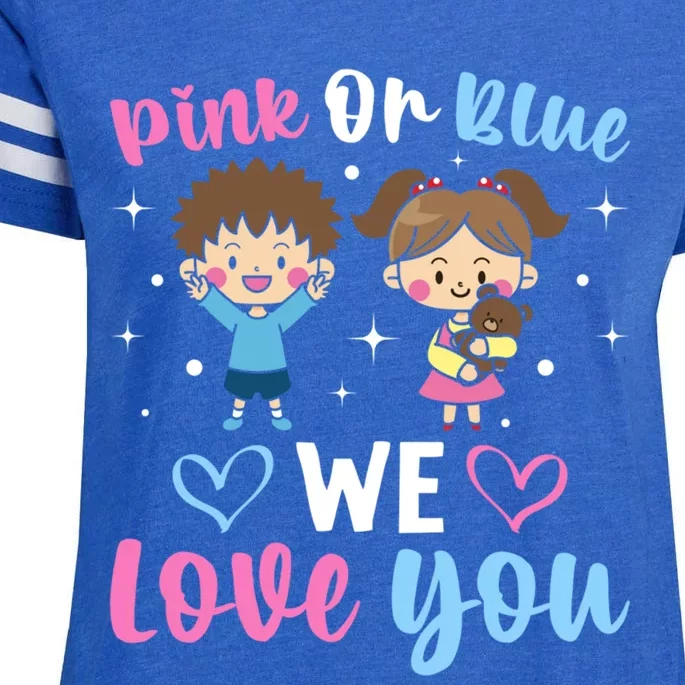 Pink Or Blue We Love You Gender Reveal Announcet Gift Enza Ladies Jersey Football T-Shirt