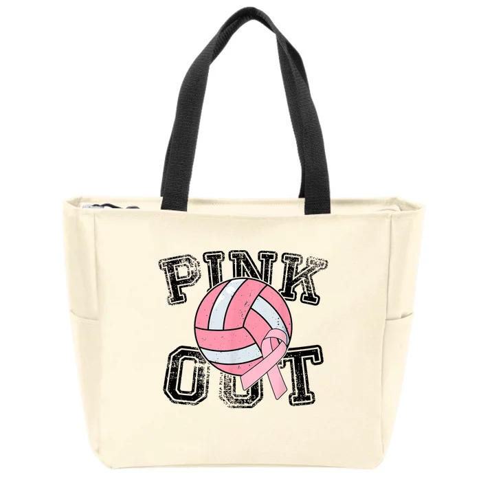 Pink Out Breast Cancer Awareness Pink Ribbon Volleyball Zip Tote Bag