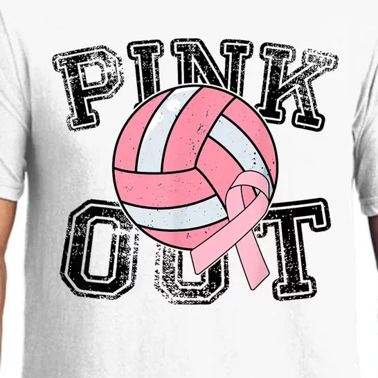 Pink Out Breast Cancer Awareness Pink Ribbon Volleyball Pajama Set