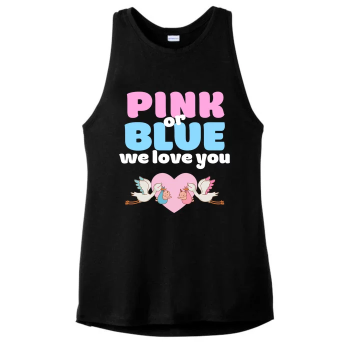 Pink Or Blue We Love You Gender Reveal Party Gift Ladies Tri-Blend Wicking Tank