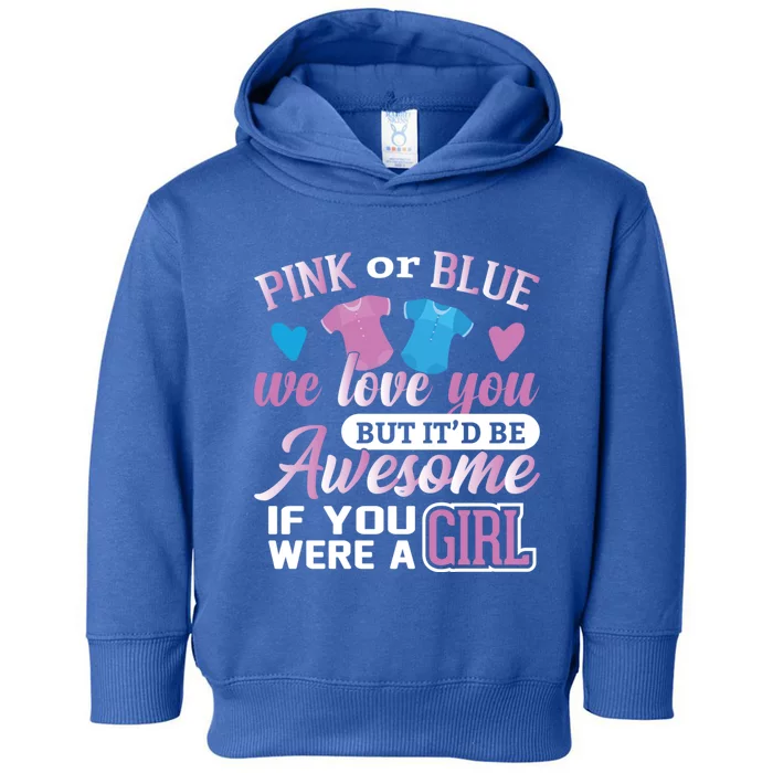 Pink Or Blue We Love You Gender Reveal Cute Gift Toddler Hoodie