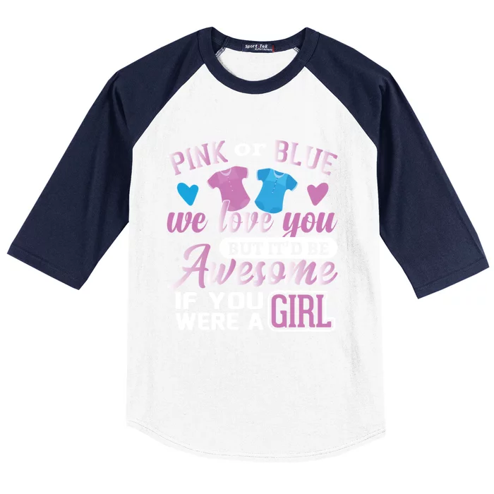 Pink Or Blue We Love You Gender Reveal Cute Gift Baseball Sleeve Shirt