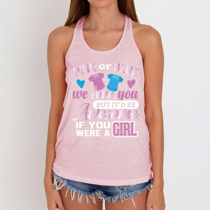 Pink Or Blue We Love You Gender Reveal Cute Gift Women's Knotted Racerback Tank