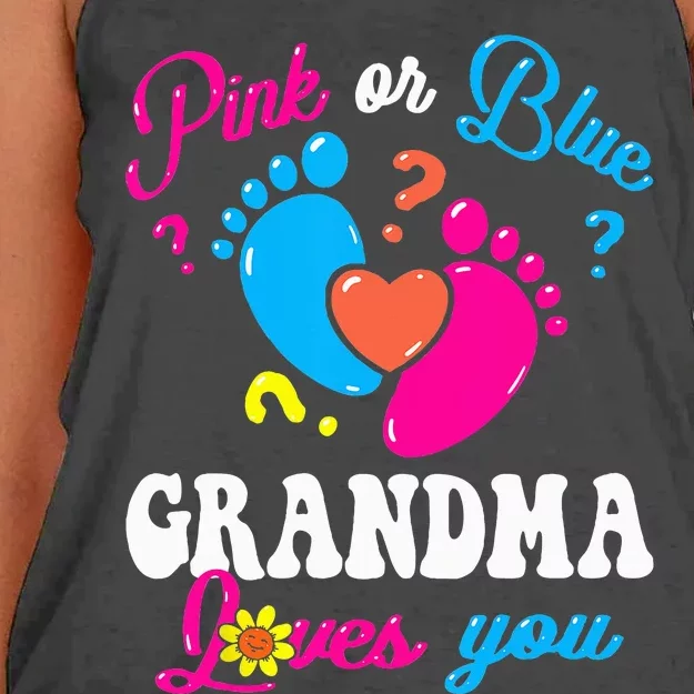 Pink Or Blue Grandma Loves You Baby Gender Reveal Party Women's Knotted Racerback Tank