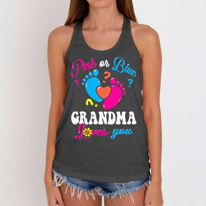 Pink Or Blue Grandma Loves You Baby Gender Reveal Party Women's Knotted Racerback Tank