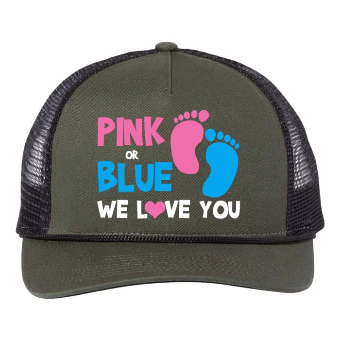 Pink Or Blue We Love You Gender Reveal Gift Retro Rope Trucker Hat Cap