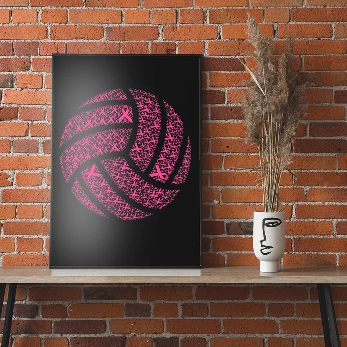 Pink Out Breast Cancer Awareness Pink Ribbon Volleyball Ball Poster