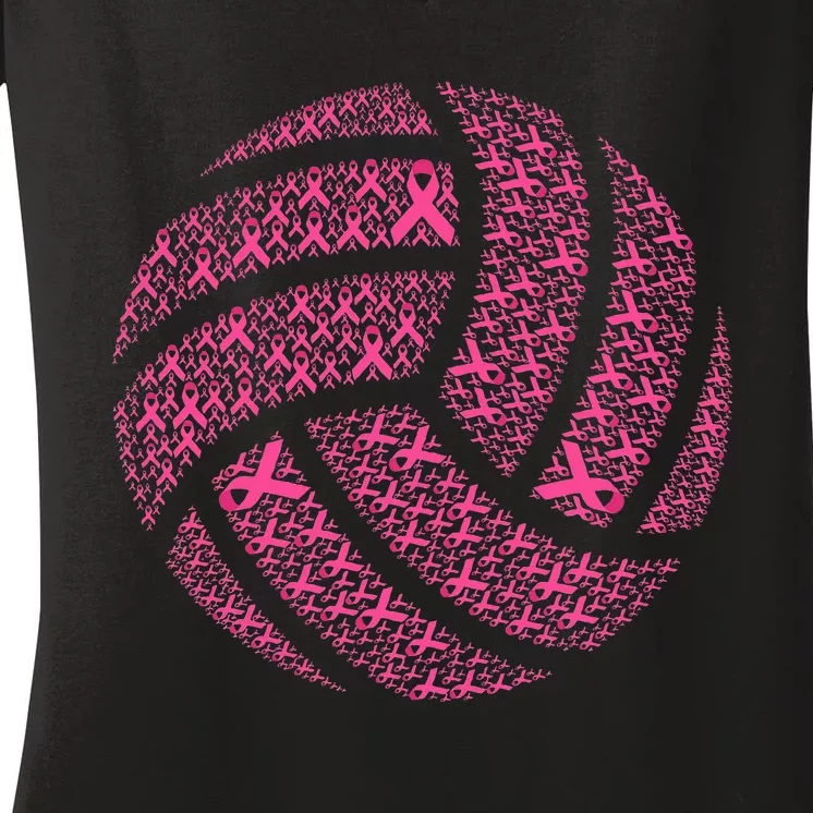 Pink Out Breast Cancer Awareness Pink Ribbon Volleyball Ball Women's V-Neck T-Shirt