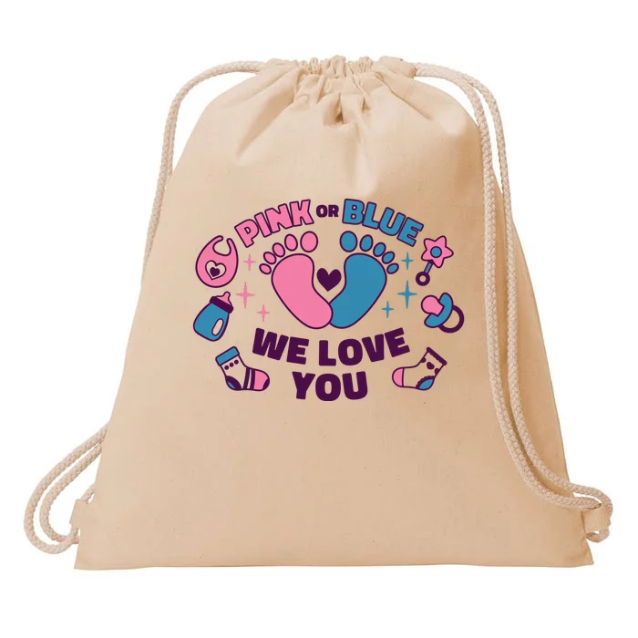 Pink Or Blue We Love You Pregnancy Reveal Drawstring Bag