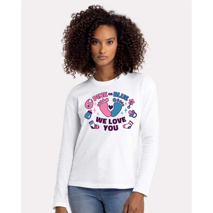 Pink Or Blue We Love You Pregnancy Reveal Womens Cotton Relaxed Long Sleeve T-Shirt