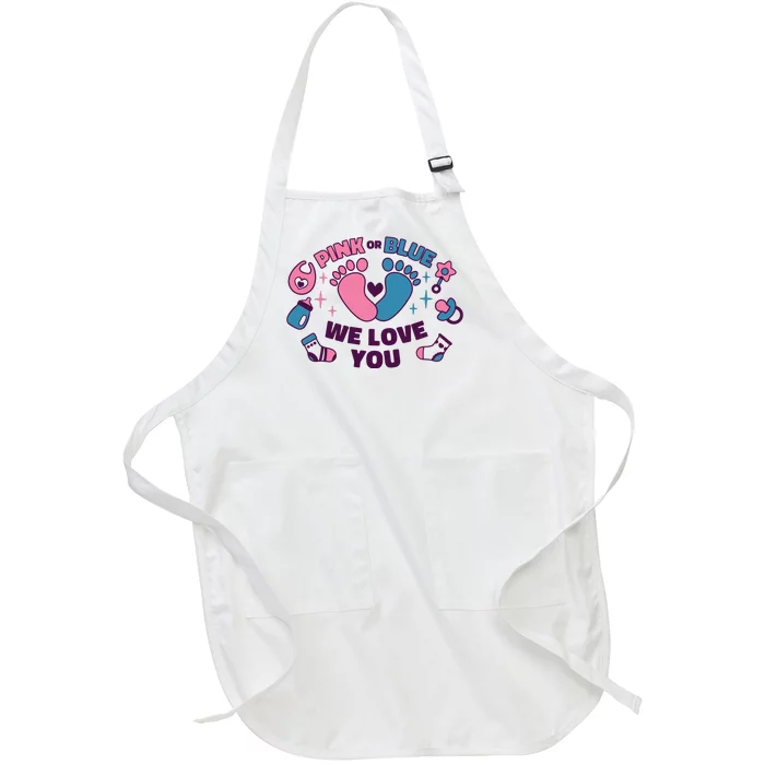 Pink Or Blue We Love You Pregnancy Reveal Full-Length Apron With Pocket