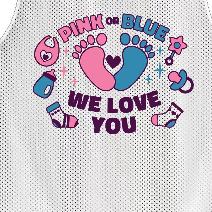 Pink Or Blue We Love You Pregnancy Reveal Mesh Reversible Basketball Jersey Tank