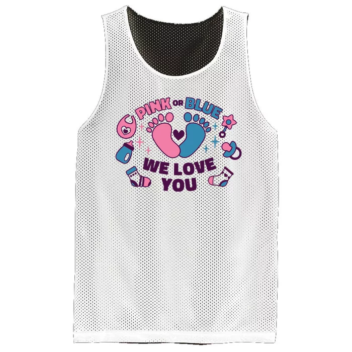 Pink Or Blue We Love You Pregnancy Reveal Mesh Reversible Basketball Jersey Tank