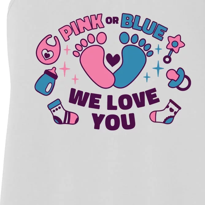 Pink Or Blue We Love You Pregnancy Reveal Women's Racerback Tank