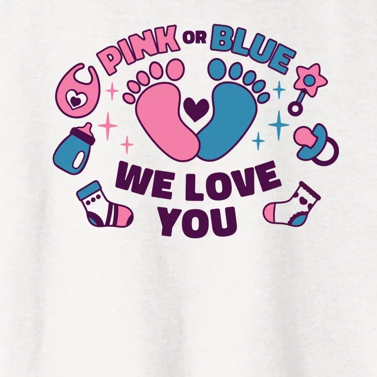 Pink Or Blue We Love You Pregnancy Reveal Women's Crop Top Tee