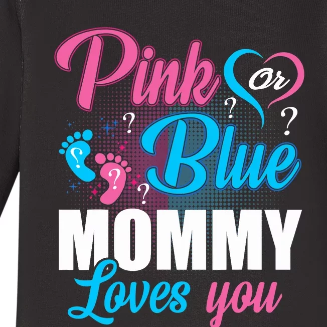 Pink Or Blue Mommy Loves You Gender Baby Reveal Party Baby Long Sleeve Bodysuit