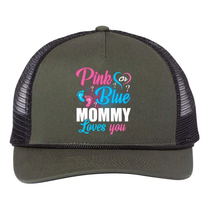 Pink Or Blue Mommy Loves You Gender Baby Reveal Party Retro Rope Trucker Hat Cap