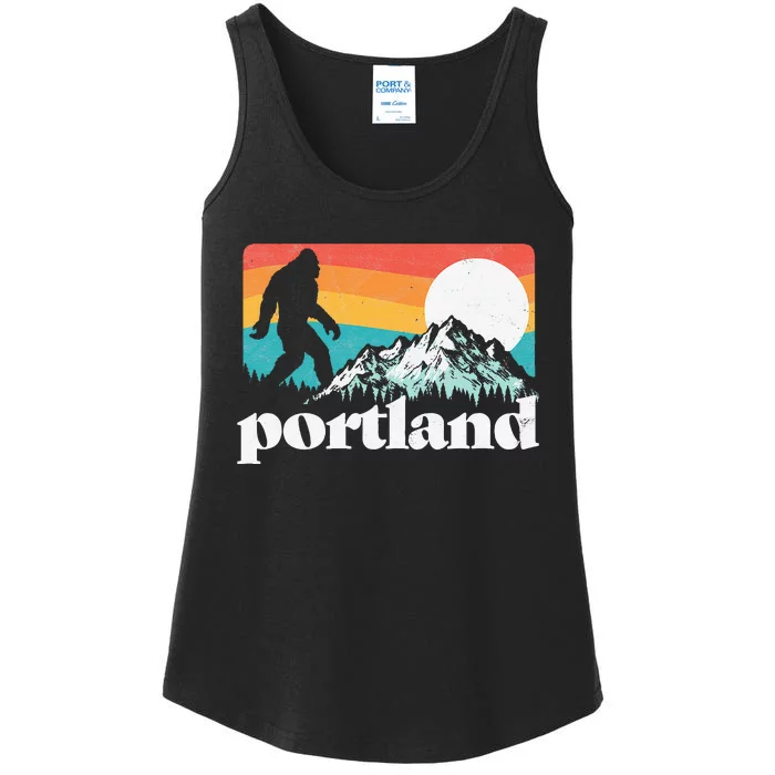 Portland Oregon Bigfoot & Mountains Outdoors Ladies Essential Tank