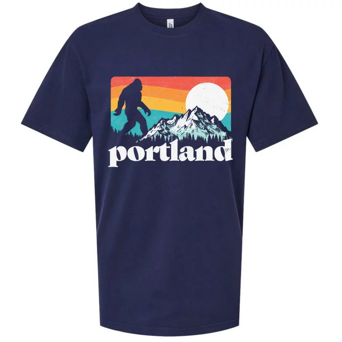 Portland Oregon Bigfoot & Mountains Outdoors Sueded Cloud Jersey T-Shirt